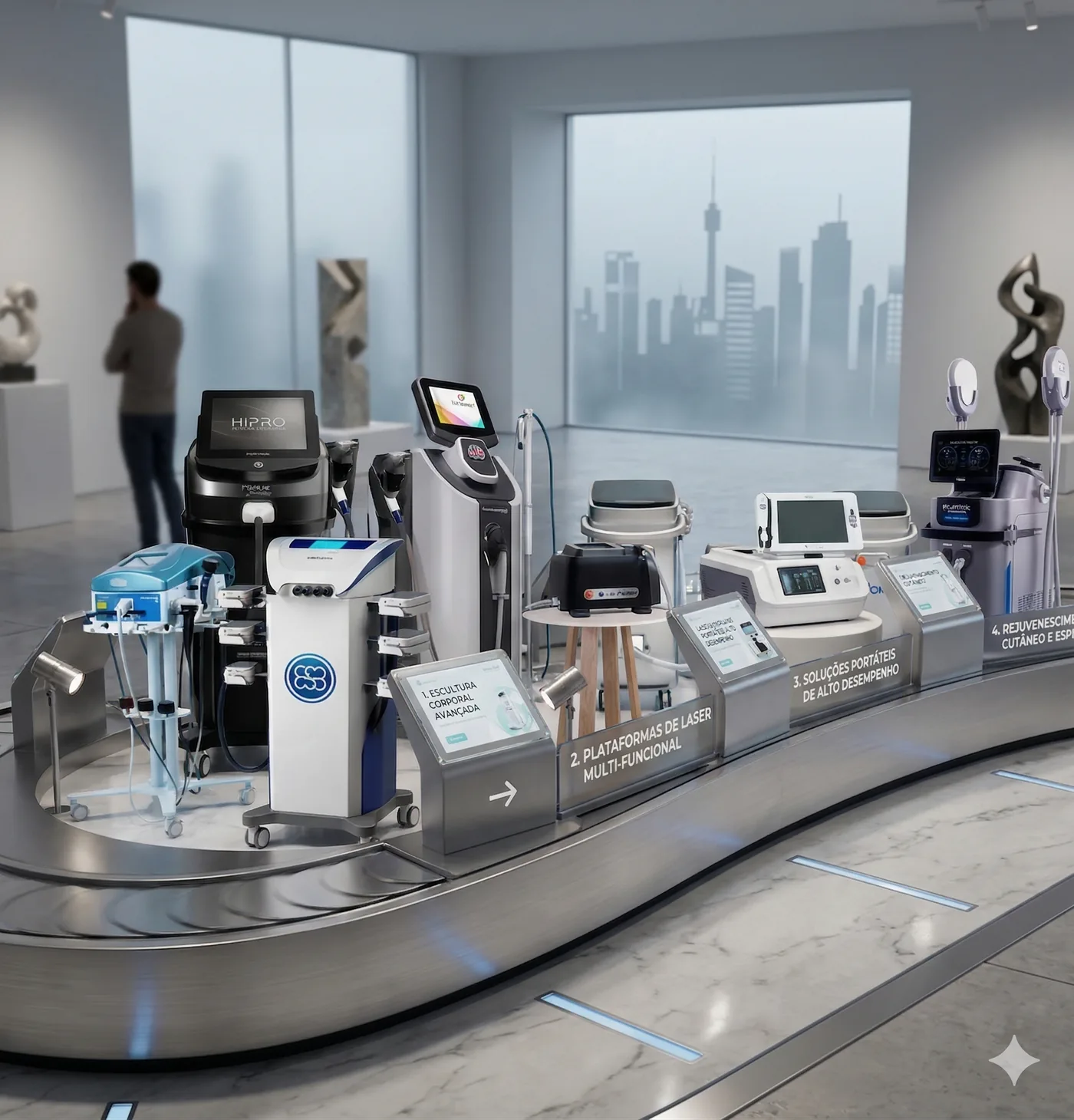 Vitrine de equipamentos de última geração para estética: escultura corporal, plataformas de laser multifuncionais e soluções portáteis de alto desempenho